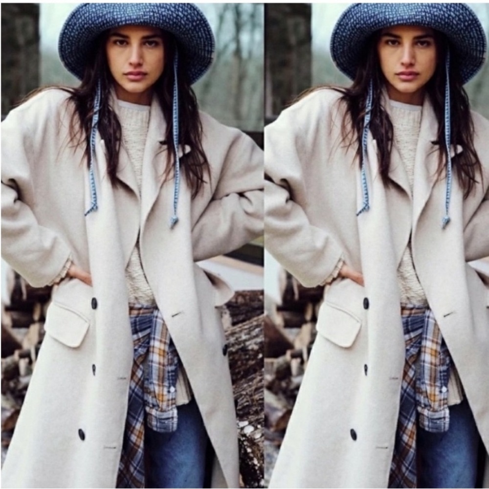 Free People Adore You Oversize Wool Sand Long Coat Sz S NWT - Picture 4 of 16